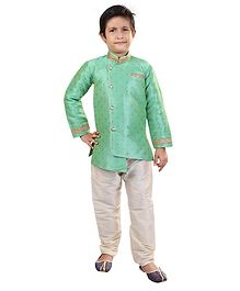 Nakshi By Yug Self Design Full Sleeves Kurta & Pajama Set - Light Green & Off White Nakshi By Yug Self Design Full Sleeves Kurta & Pajama Set - Light Green & Off White