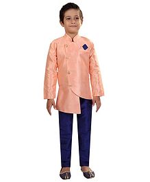 Nakshi By Yug Solid Full Sleeves Kurta & Pajama Set - Peach & Navy Blue Nakshi By Yug Solid Full Sleeves Kurta & Pajama Set - Peach & Navy Blue