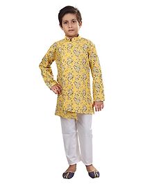 Nakshi By Yug Floral Print Full Sleeves Kurta & Pajama set - Yellow & White Nakshi By Yug Floral Print Full Sleeves Kurta & Pajama set - Yellow & White