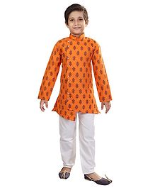 Nakshi By Yug Butti Work Full Sleeves Kurta & Pajama Set - Orange & White Nakshi By Yug Butti Work Full Sleeves Kurta & Pajama Set - Orange & White