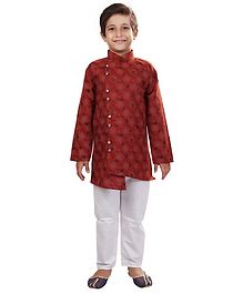 Nakshi By Yug Floral Print Full Sleeves Kurta & Pajama Set - Maroon & White Nakshi By Yug Floral Print Full Sleeves Kurta & Pajama Set - Maroon & White