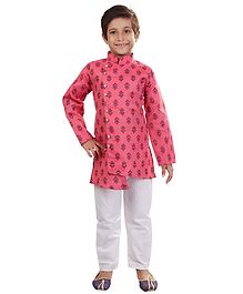 Nakshi By Yug Block Print Full Sleeves Kurta & Pajama Set - Pink & White Nakshi By Yug Block Print Full Sleeves Kurta & Pajama Set - Pink & White