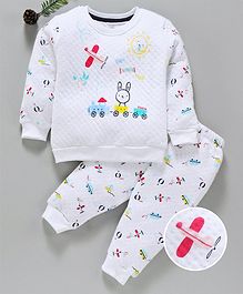 Cucumber Winter Wear Full Sleeves Night Suit Multi Print - Green White Cucumber Winter Wear Full Sleeves Night Suit Multi Print - Green White