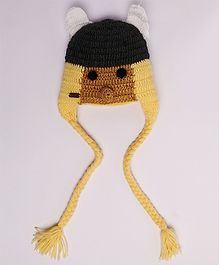 Knitting By Love Face Decorated Crochet Cap - Yellow & Brown Knitting By Love Face Decorated Crochet Cap - Yellow & Brown
