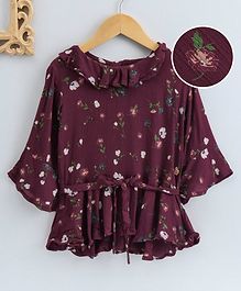 Gini & Jony Bell Sleeves Top Floral Print - Wine Gini & Jony Bell Sleeves Top Floral Print - Wine