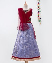 Betty By Tiny Kingdom Lace Detailed Sleeveless Choli With Dupatta & Lehenga Set - Maroon Betty By Tiny Kingdom Lace Detailed Sleeveless Choli With Dupatta & Lehenga Set - Maroon