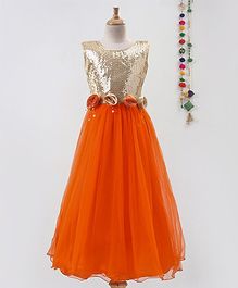Betty By Tiny Kingdom Rose Flower Applique At Waistline Sleeveless Gown - Orange Betty By Tiny Kingdom Rose Flower Applique At Waistline Sleeveless Gown - Orange