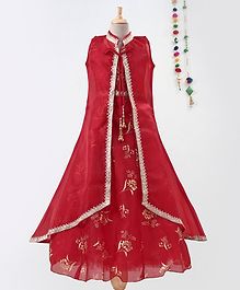 Betty By Tiny Kingdom Gold Flower Print Sleeveless Gown - Red Betty By Tiny Kingdom Gold Flower Print Sleeveless Gown - Red