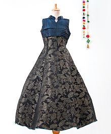 Betty By Tiny Kingdom Gold Leaves Print Sleeveless Gown - Blue Betty By Tiny Kingdom Gold Leaves Print Sleeveless Gown - Blue