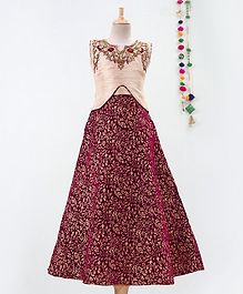 Betty By Tiny Kingdom Zari Work Neckline Sleeveless Gown - Maroon Betty By Tiny Kingdom Zari Work Neckline Sleeveless Gown - Maroon