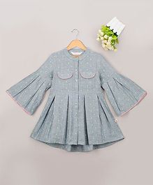 Budding Bees Ruffled Full Sleeves Dobby Embroidered Dress - Grey Budding Bees Ruffled Full Sleeves Dobby Embroidered Dress - Grey