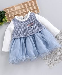Superfie Full Sleeves Solid Netted Dress - Blue Superfie Full Sleeves Solid Netted Dress - Blue