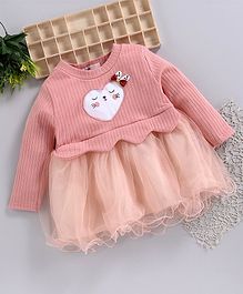 Superfie Full Sleeves Patch Detailed Netted Dress - Peach Superfie Full Sleeves Patch Detailed Netted Dress - Peach