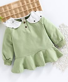 Superfie Full Sleeves Polka Dot Print Detailed Frill Dress - Light Green Superfie Full Sleeves Polka Dot Print Detailed Frill Dress - Light Green
