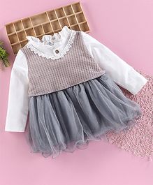 Superfie Solid Netted Full Sleeves Dress - Cream Superfie Solid Netted Full Sleeves Dress - Cream