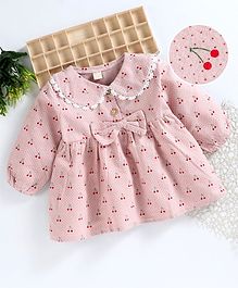 Superfie All Over Cherry Printed Full Sleeves Dress - Pink Superfie All Over Cherry Printed Full Sleeves Dress - Pink