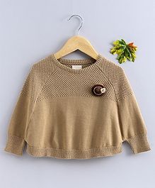 Vitamins Party Wear Full Sleeves Winter Top Cap Applique - Fawn Vitamins Party Wear Full Sleeves Winter Top Cap Applique - Fawn