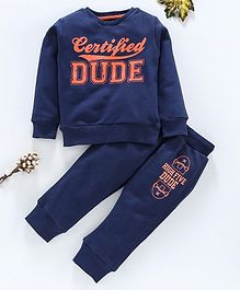 Vitamins Full Sleeves Winter Wear Tee & Lounge Pant Text Print - Navy Vitamins Full Sleeves Winter Wear Tee & Lounge Pant Text Print - Navy