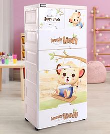 Babyhug 6 Layers High Density Plastic Storage Cabinet Baby Lion Print With Wheels - Light Cream