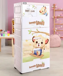 Babyhug 6 Layers High Density Plastic Storage Cabinate Teddy Print With Wheels - White Cream