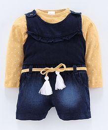 whaou Polka Dot Print Full Sleeves Tee With Jumpsuit - Yellow & Blue whaou Polka Dot Print Full Sleeves Tee With Jumpsuit - Yellow & Blue