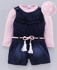 whaou Polka Dot Print Full Sleeves Tee With Jumpsuit - Pink & Blue whaou Polka Dot Print Full Sleeves Tee With Jumpsuit - Pink & Blue