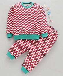 Nite Flite Chevron Striped Full Sleeves Night Suit - Red Nite Flite Chevron Striped Full Sleeves Night Suit - Red