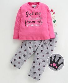 Nite Flite Got My Drama From My Mama Print Full Sleeves Night Suit - Pink Nite Flite Got My Drama From My Mama Print Full Sleeves Night Suit - Pink