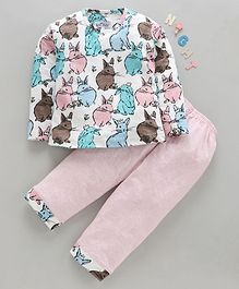 Nite Flite Cute Rabbit Print Full Sleeves Night Suit - Cream & Pink Nite Flite Cute Rabbit Print Full Sleeves Night Suit - Cream & Pink