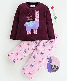 Nite Flite No Drama Print Full Sleeves Night Suit - Maroon Nite Flite No Drama Print Full Sleeves Night Suit - Maroon