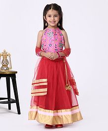 The KidShop Sleeveless Mirror Work Choli Wuth Lehenga & Dupatta - Pink & Red The KidShop Sleeveless Mirror Work Choli Wuth Lehenga & Dupatta - Pink & Red