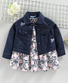 ToffyHouse Frock With Denim Jacket Floral Print - Navy ToffyHouse Frock With Denim Jacket Floral Print - Navy