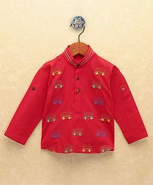 LIL PITAARA Bus Embroidered Full Sleeves Kurta With Pyjama - Red LIL PITAARA Bus Embroidered Full Sleeves Kurta With Pyjama - Red