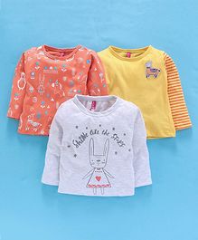 Little Kangaroos Full Sleeves Tee Multi Print Pack of 3 - Orange Yellow Little Kangaroos Full Sleeves Tee Multi Print Pack of 3 - Orange Yellow