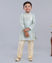 Dapper Dudes Full Sleeves Motif Embroidered Kurta With Pajama - Light Blue Dapper Dudes Full Sleeves Motif Embroidered Kurta With Pajama - Light Blue
