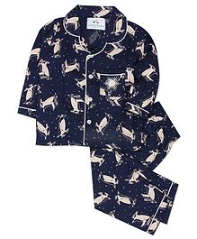 Knitting Doodles Penguin Print Full Sleeves Night Suit - Navy Blue Knitting Doodles Penguin Print Full Sleeves Night Suit - Navy Blue