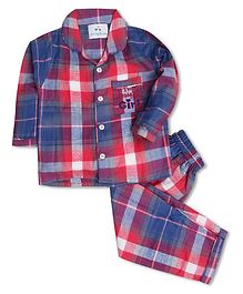Knitting Doodles Checkered Full Sleeves Night Suit - Pink & Blue Knitting Doodles Checkered Full Sleeves Night Suit - Pink & Blue