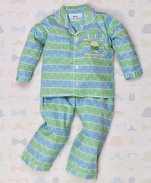 Knitting Doodles Striped Full Sleeves Dobby Night Suit - Green Knitting Doodles Striped Full Sleeves Dobby Night Suit - Green