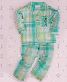 Knitting Doodles Sea Horse Embroidered Full Sleeves Checkered Night Suit - Sea Green Knitting Doodles Sea Horse Embroidered Full Sleeves Checkered Night Suit - Sea Green
