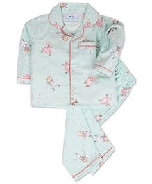 Knitting Doodles All Over Bunny Print Full Sleeves Night Suit - Light Green Knitting Doodles All Over Bunny Print Full Sleeves Night Suit - Light Green