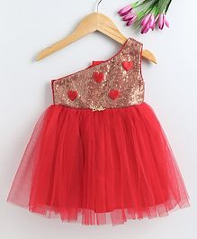 Barbie By Many Frocks & Sleeveless Sequinned Heart Patch Yoke Tulle Flare Dress - Red Barbie By Many Frocks & Sleeveless Sequinned Heart Patch Yoke Tulle Flare Dress - Red