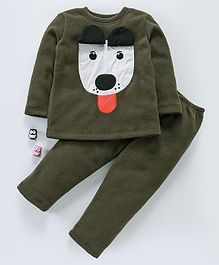 Hugsntugs Dog Patch Detailed Full Sleeves Night Suit - Dark Green Hugsntugs Dog Patch Detailed Full Sleeves Night Suit - Dark Green