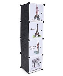 4 Compartment Storage Rack Wonders of World Theme - Grey