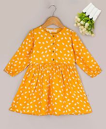 Budding Bees Rabbit Print Full Sleeves Dress - Mustard Budding Bees Rabbit Print Full Sleeves Dress - Mustard