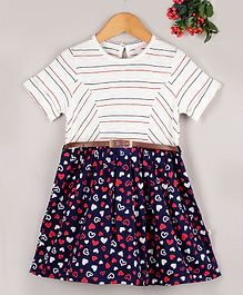 Budding Bees Striped Half Sleeves Dress With Belt - Multi Color Budding Bees Striped Half Sleeves Dress With Belt - Multi Color