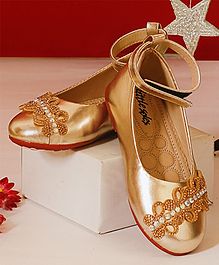 Little Soles Crystal Detailing Velcro Closure Mary Jane - Golden Little Soles Crystal Detailing Velcro Closure Mary Jane - Golden