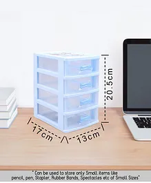 4 Layered Small & Compact Table Top Multipurpose Storage Drawer Kitty Printed - Blue