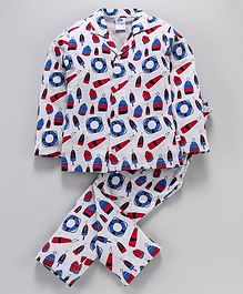 DEAR TO DAD Full Sleeves Ice Cream Print Night Suit - White DEAR TO DAD Full Sleeves Ice Cream Print Night Suit - White
