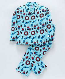 DEAR TO DAD Full Sleeves Ice Cream Print Night Suit - Blue DEAR TO DAD Full Sleeves Ice Cream Print Night Suit - Blue