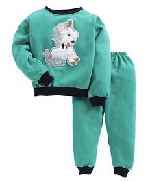 M'andy Baby Unicorn Fur Patch Full Sleeves Hoodie With Elasticated Pants - Green M'andy Baby Unicorn Fur Patch Full Sleeves Hoodie With Elasticated Pants - Green